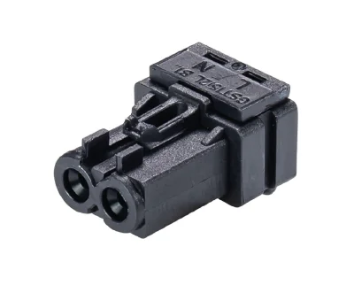 Разъём GST15I2L B1H   SW - Розеточный разъем под пайку, 2 полюса, угол 90 гр., номинальное напряжение: 250V, номинальный ток: 16A, цвет корпуса: черный, цвет контактной вставки: черный, серия gesis GST15i2