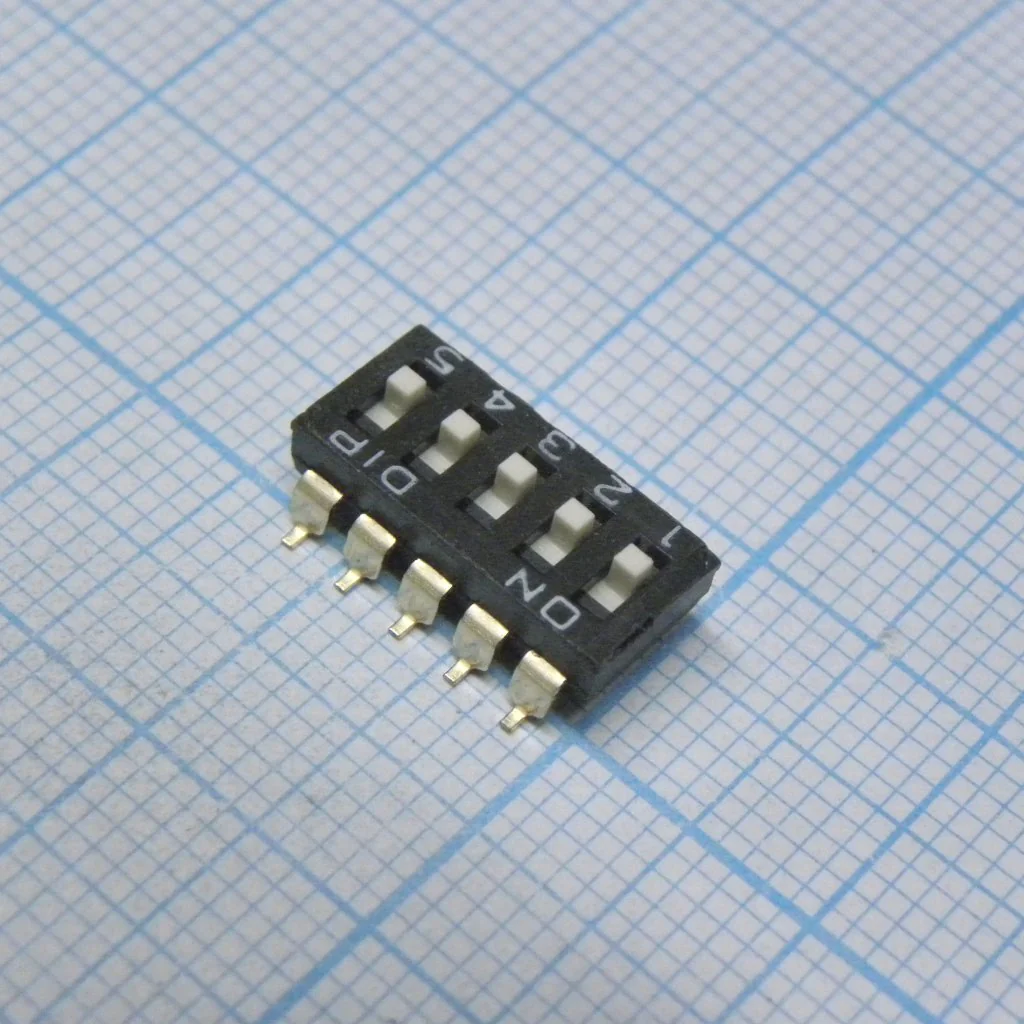 DM-05-V - Движковый переключатель 5 групп SMD монтаж 2.54мм 25мА 24В