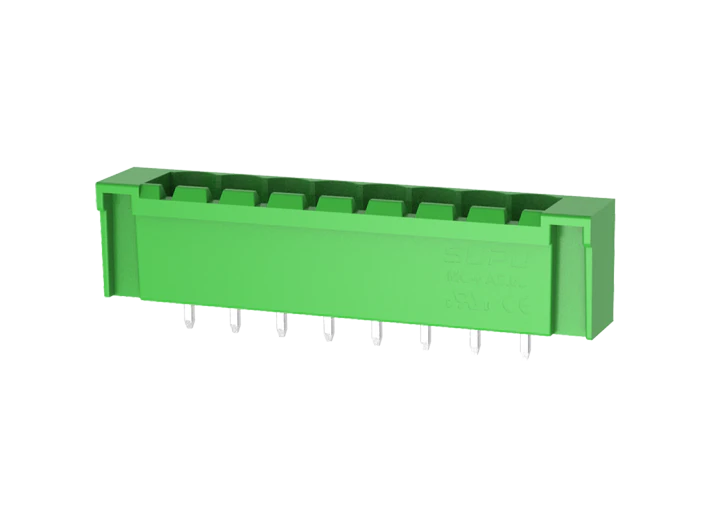 Вилочный разъем на плату MC-PA5.0V23-I-0002 - Вилочный разъем, вертикальный, на плату, шаг: 5.0 мм, 23 полюса, фиксация на плате пайкой, исполнение: с дополнительной фиксацией на плате, 320V, 18A, цвет: зеленый