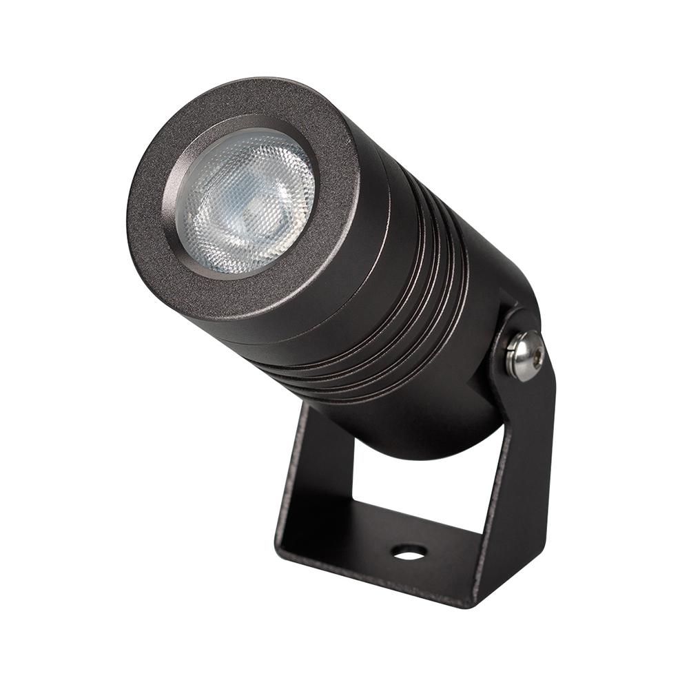 Светильник KT-RAY-COLOR-R42-6W RGB (DG, 25 deg, 12V) 028916 - Уличный светодиодный прожектор, мощность 6Вт, угол освещения 25°. Цвет свечения RGB, световой поток 200лм. Влагозащищенный корпус IP67 - темно-серый алюминий, экран из закаленного стекла. Угол 
