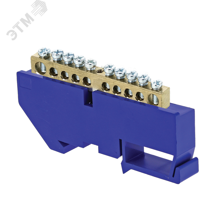 Шина нулевая N 6х9 10 отвер. латунь син. изолятор на DIN-рейку PROxima sn0-63-10-d