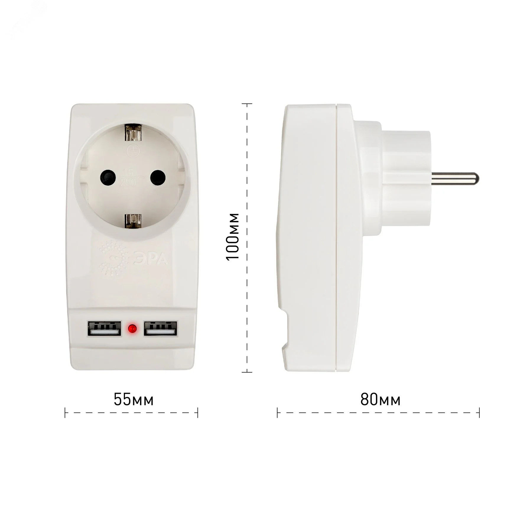 Адаптер 1-м с заземл. Polynom SP-1e-USB-W 220В 2хUSB 2100мА бел. Б0026332