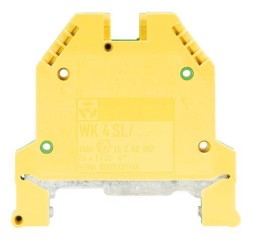 Клемма заземл. WK 4 SL /U - Заземляющая клемма, тип фиксации провода: винтовой, номинальное сечение: 4 мм кв., 800V, ширина: 6 мм, цвет: желто-зеленый, тип монтажа: DIN 35