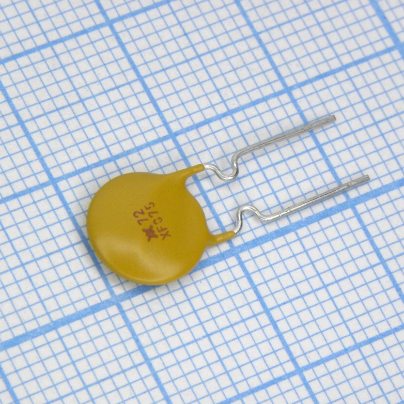 RXEF075 - Самовосстанавливающийся предохранитель PTC 0.75A(hold) 1.5A(trip) 72V 40A 0.92W 6.3s 0.25Ohm, радиальные выводы, 10.2 X 3 X 15.2mm, россыпью