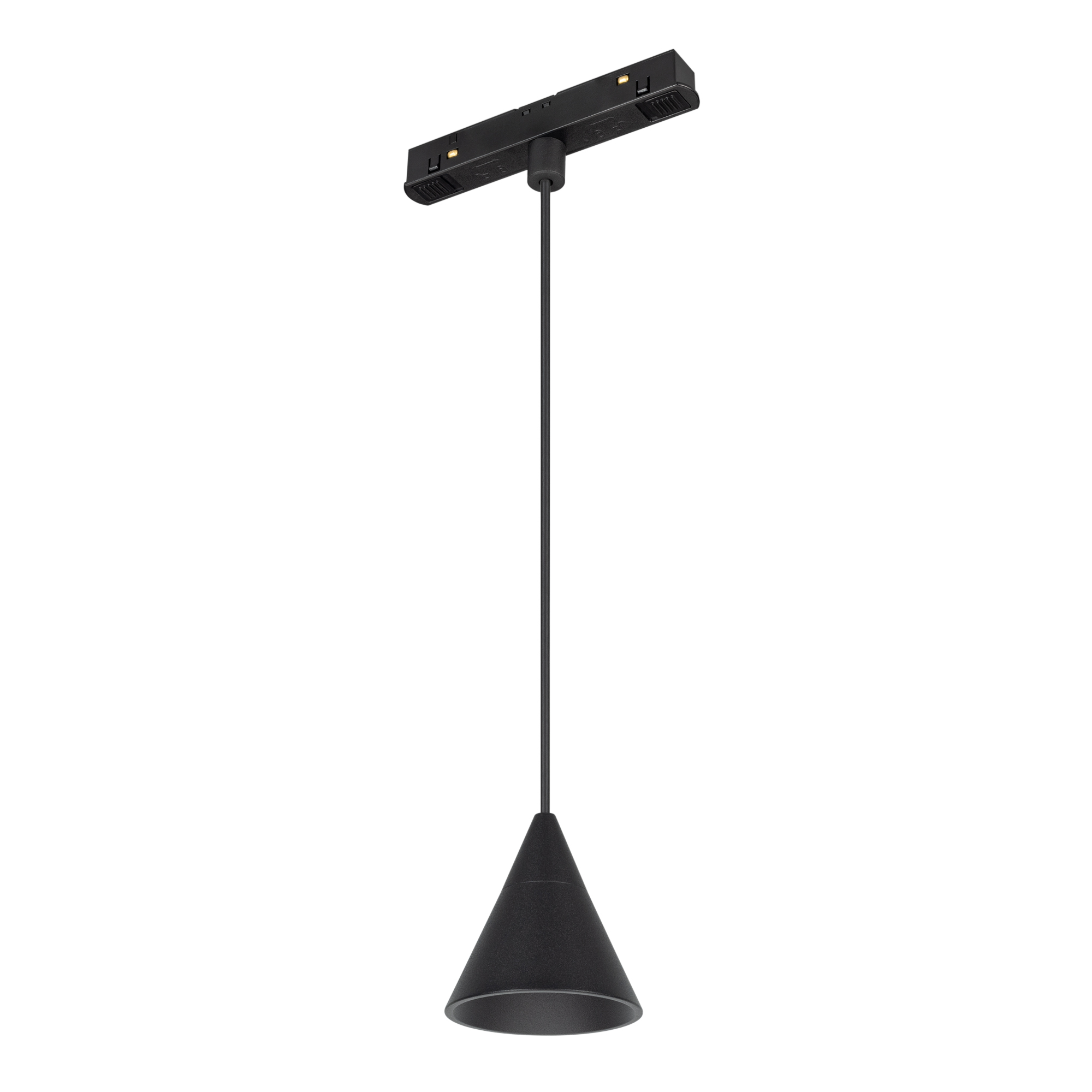 Светильник MAG-ORIENT-CONE-HANG-7W Day4000 (BK, 40 deg, 48V) 036391 - Светильник для магнитных треков MAG-ORIENT шириной 26 мм. Мощность 7 Вт, св. поток 300 лм, дневной 4000 K, CRI>90, угол 40°, напряжение питания 48 В. Черный фигурный корпус из металл, с
