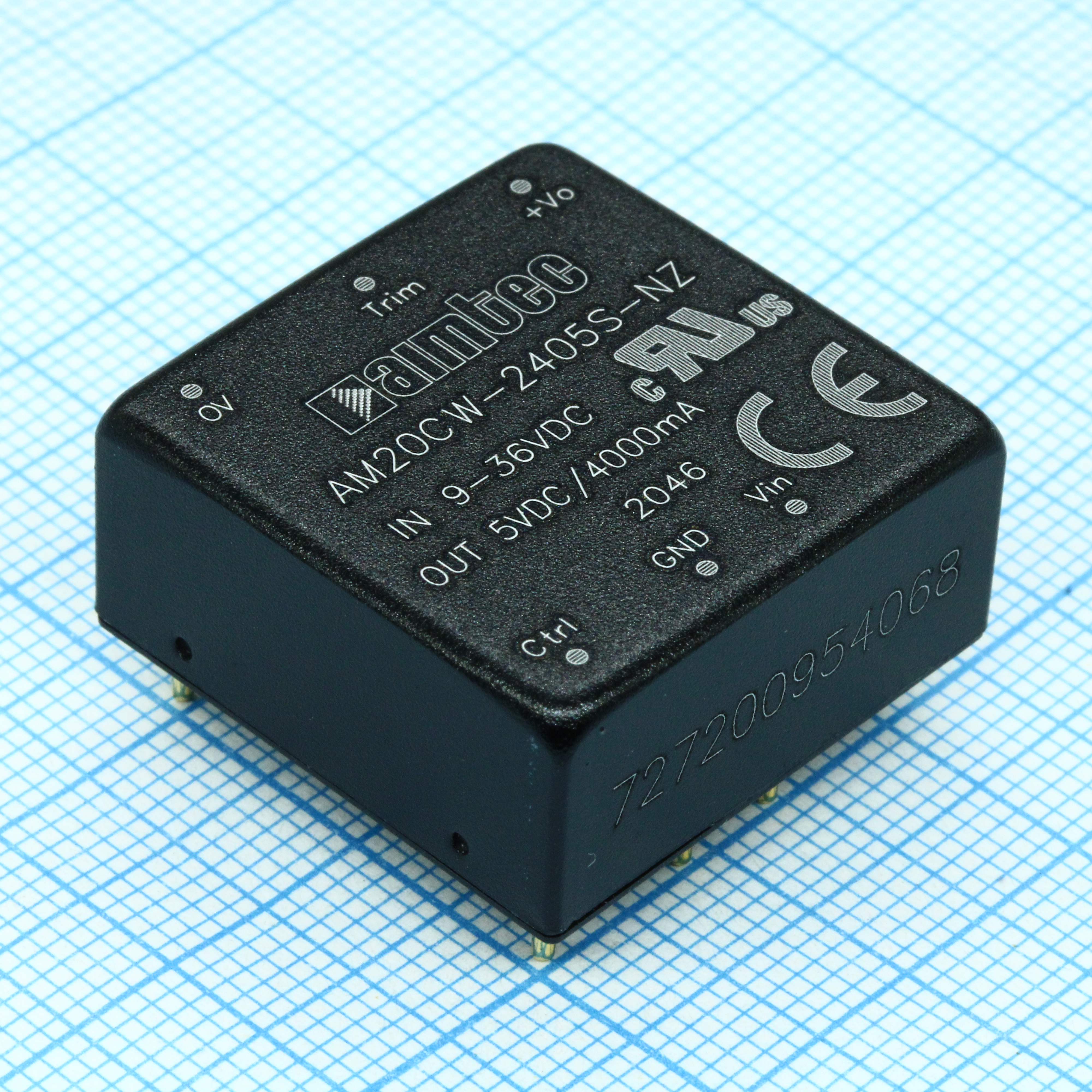 AM20CW-2405S-NZ - DC/DC, 20Вт, вход 9…36В, выход 5В/4А, изоляция 1500В DC, КПД 90%, максимальная емкостная нагрузка не более 10000мкФ, вход On/Off, 1x1", 50.8x25.4x11.8мм, -40…85°C, металл