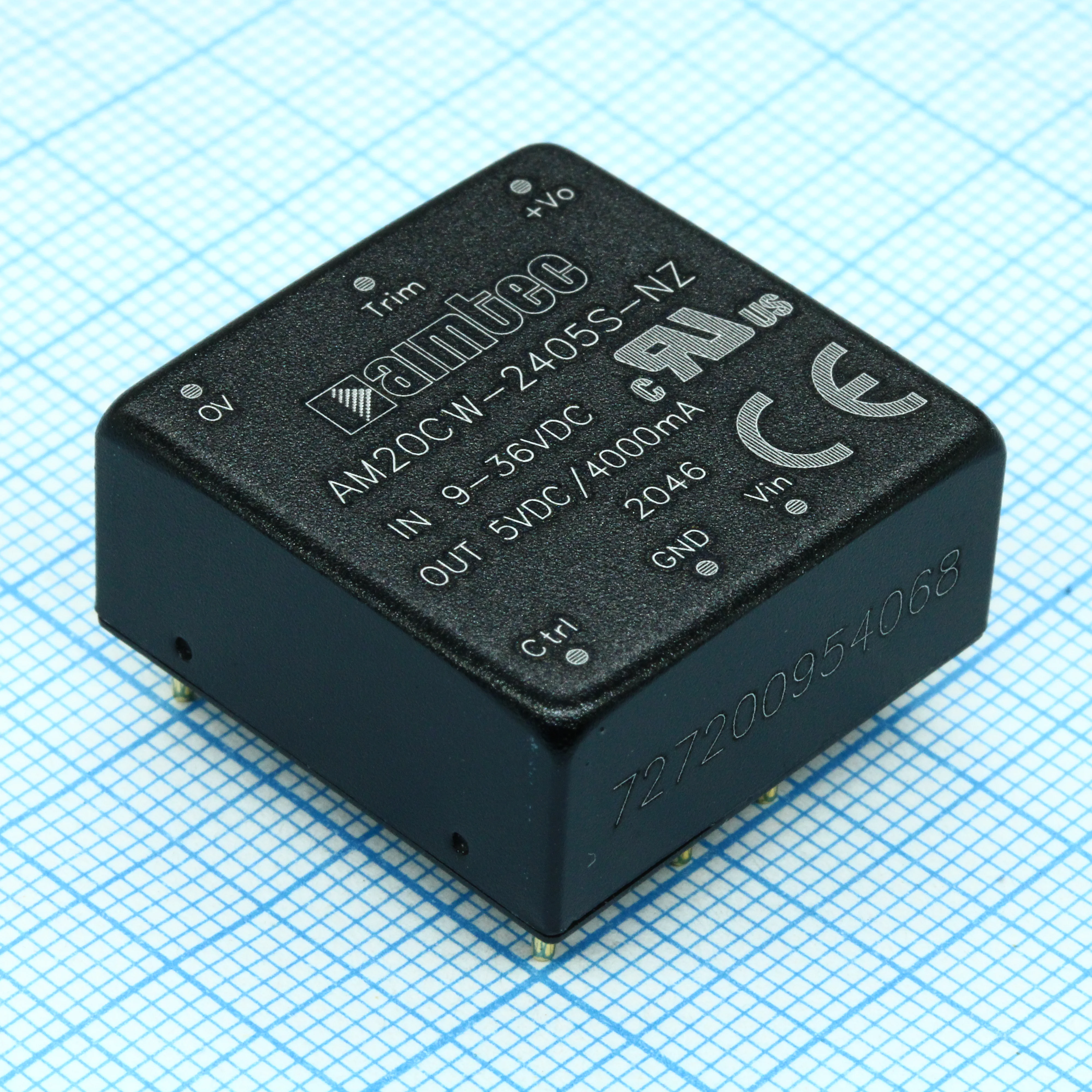 AM20CW-2405S-NZ - DC/DC, 20Вт, вход 9…36В, выход 5В/4А, изоляция 1500В DC, КПД 90%, максимальная емкостная нагрузка не более 10000мкФ, вход On/Off, 1x1", 50.8x25.4x11.8мм, -40…85°C, металл