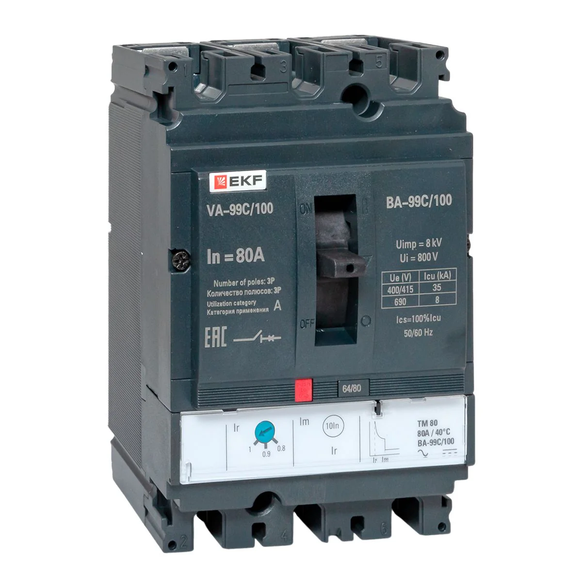 Выключатель автоматический 3п 100/80А 36кА ВА-99C Compact NS PROxima mccb99C-100-80