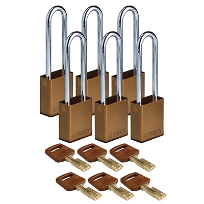 gws150235 - Замки SafeKey алюминиевые со стальной дужкой, высота дужки – 76 мм, диаметр дужки – 6.4 мм, алюминиевый корпус, размеры корпуса – 46х38х19 мм, цвет – коричневый, 6 шт/упак