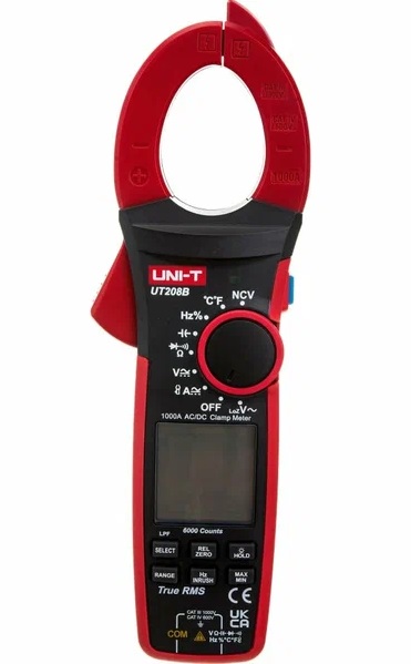 UT208B - Токоизмерительные клещи, True RMS, 1000В, 1000А, 60МОм, NCV, емкость, частота, температура, постоянный ток до 1000А