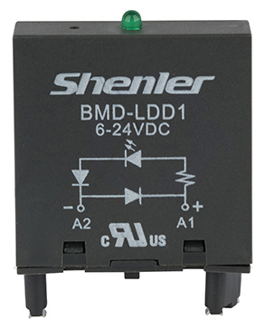 Модуль BMD-LDD1 6-24V DC - Модуль для реле, 6 - 24VDC, зеленый светодиод, диод (+А1/-А2), цвет: черный, для колодок: STB14, SEB11-E, SUB*-E, GZP8, GZP11, MT 78 740(745)