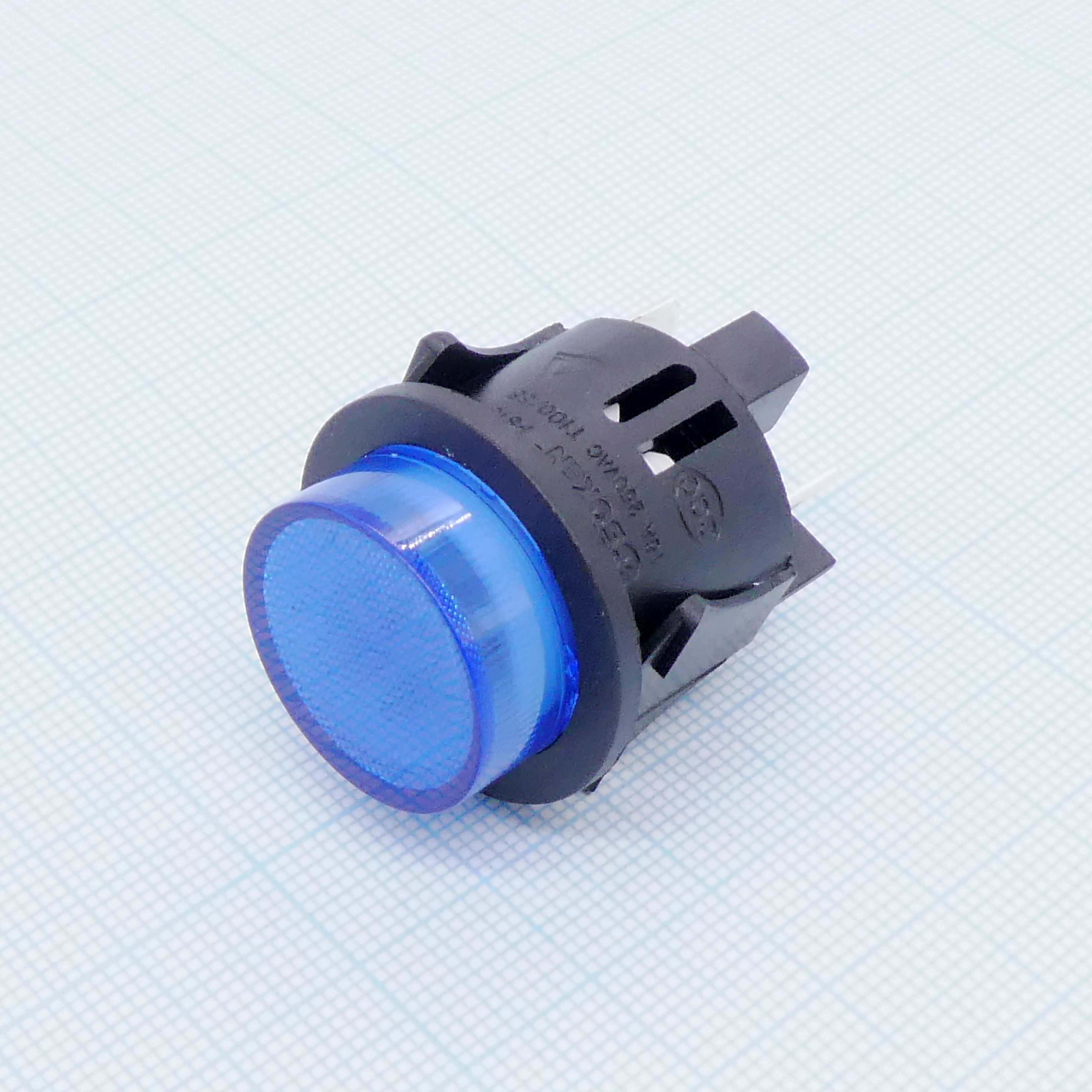 DS SC-7087B-1 БФЧС - кнопка без фиксации, нормально разомкнутая, черный корпус синяя клавиша, подсветка 220В