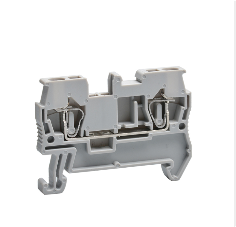 Проходная клемма JUT3-2.5/1-2-GY - Проходная клемма, 3 точки подключения, тип фиксации провода: пружинный, номинальное сечение: 2,5 мм кв., 800V, 24A, ширина: 5,2 мм, цвет: серый, тип монтажа: DIN35