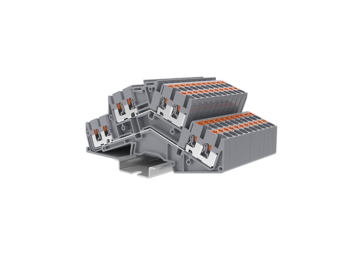 Этажная клемма TPDS2.5-4-GY - Этажная клемма, 2Х4 точек подключения, тип фиксации провода: push-in, номинальное сечение: 2,5 мм кв., 20A, 800V, ширина: 5,2 мм, цвет: серый, тип монтажа: DIN 35