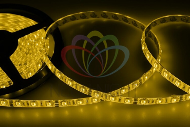 Лента светодиодная 12В, SMD5050, 14,4Вт/м, 60 LED/м, желтый, 10мм, 5м, IP65 141-492