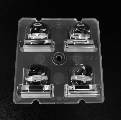 ALST50D4LED5050TF-FS - Групповая квадратная линза 2x2 на 4 светодиода 5050/3535 эфф=90%, (T4),  50x50mm   H:9.49mm  PC