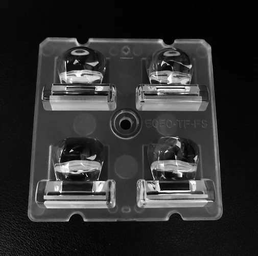 ALST50D4LED5050TF-FS - Групповая квадратная линза 2x2 на 4 светодиода 5050/3535 эфф=90%, (T4),  50x50mm   H:9.49mm  PC