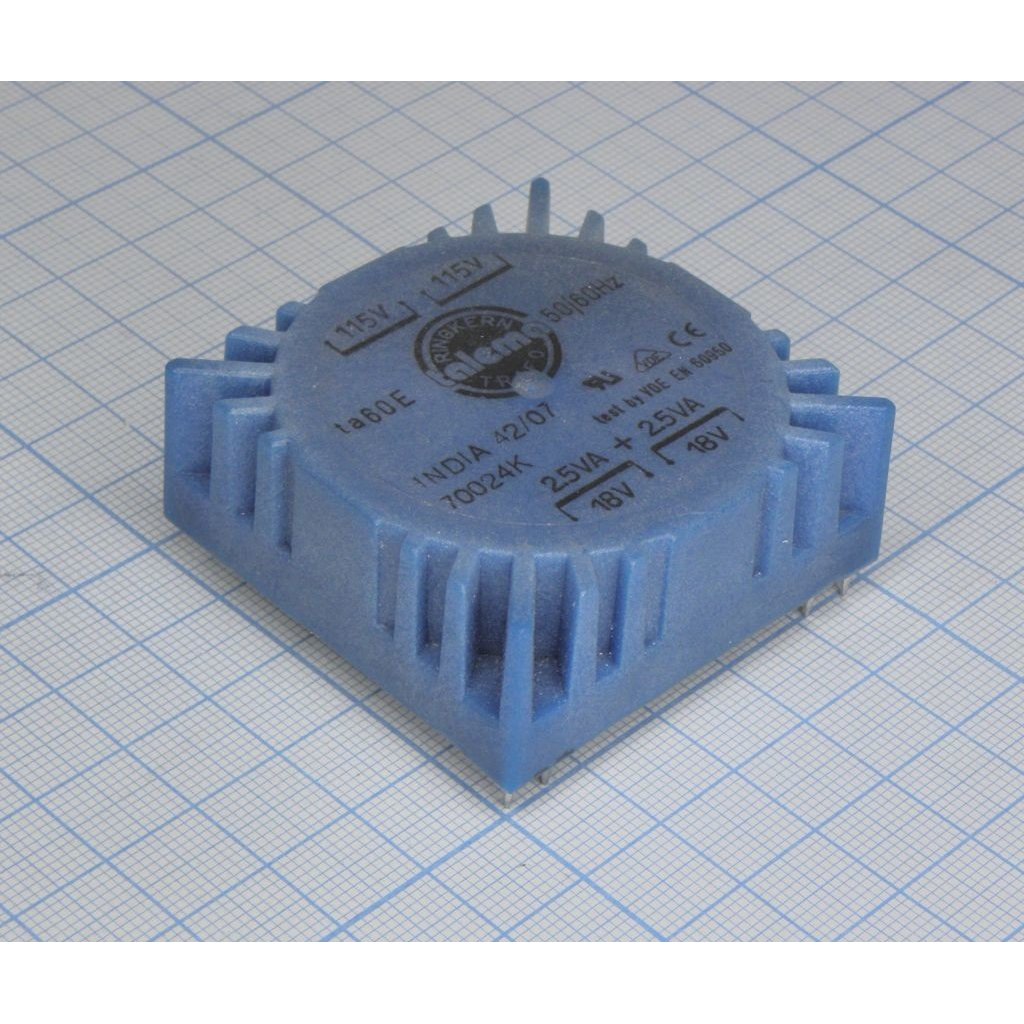 70024K - Тороидальный трансформатор 5ВА 2x115В 2x18В 139мА, для печатного монтажа
