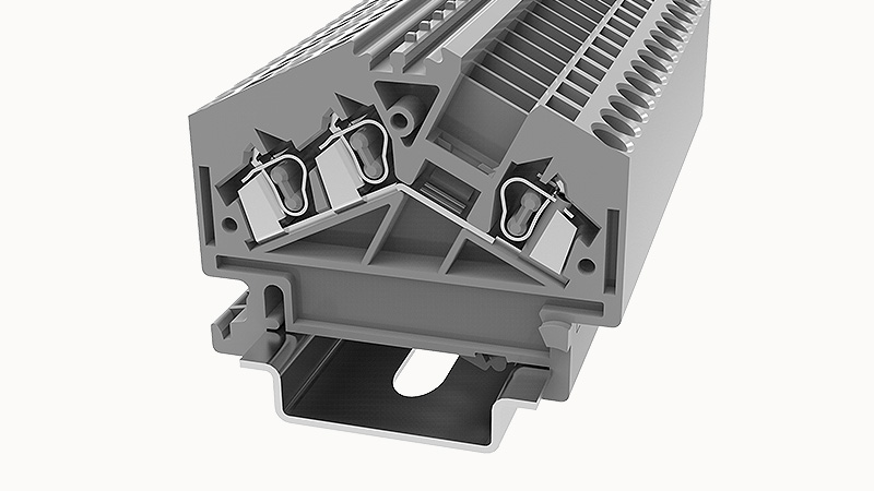 Проходная клемма WS2.5-TW-TA-01P-11 - Проходная клемма, 3 точки подключения, тип фиксации провода: пружинный, номинальное сечение: 2,5 мм кв., 24А, 800V, ширина: 5 мм, цвет: серый, тип монтажа: DIN35