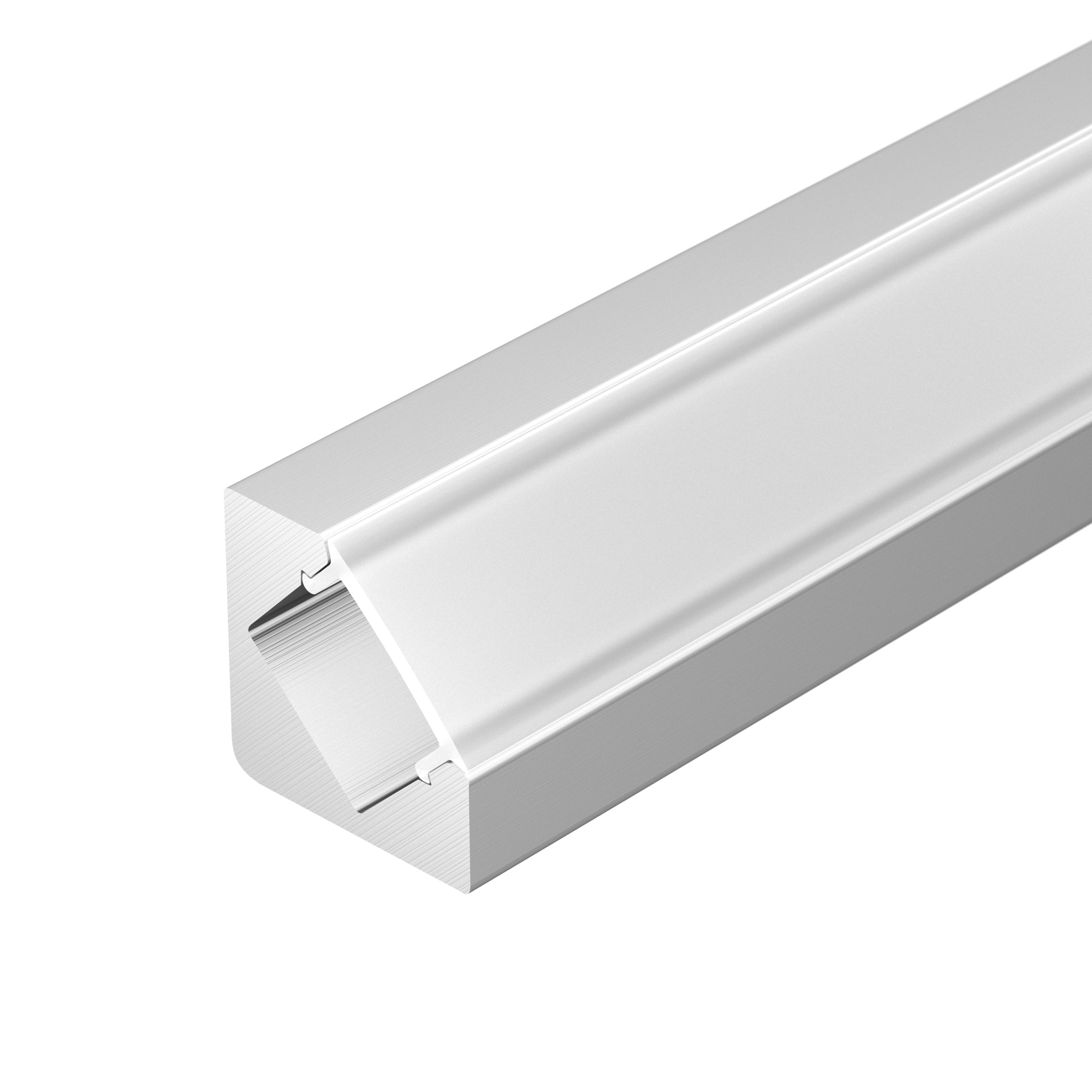 Профиль с экраном ALU-D45-2000 ANOD+FROST 018252 - Поставка под заказ от 1 компл. Комплект с экраном. Алюминиевый анодированный угловой профиль для светодиодных лент и линеек. Габаритные размеры (LхWхH): 2000x26,23x17,59 мм. Ширина площадки для ленты 12,2