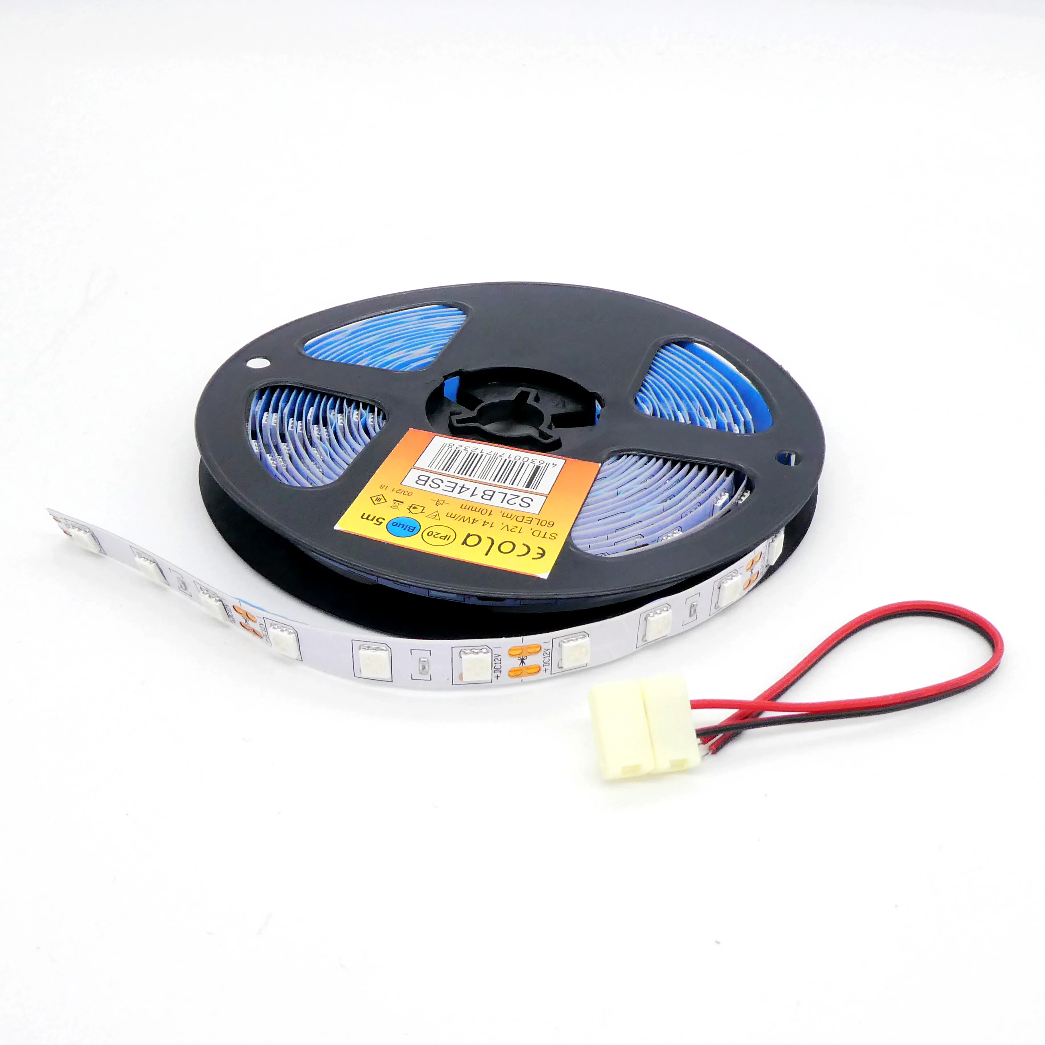 LED-лента 5050 B/ 60 чипов /5м /12V - самоклеящаяся / синяя / 60 чип диодов 5050 на метр / потребляемая мощность 14,4 Вт/м / 10мм