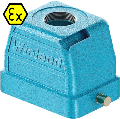 Крышка разъема Ex 70.354.0636.1 - Крышка разъема на кабель, типоразмер 6B, взрывозащищита, без уплотнителя, 1 отверстие с резьбой для кабельных вводов M25x1,5, с верхним расположением, без защелки (упоры под одну защелку), материал корпуса: цинковый сплав