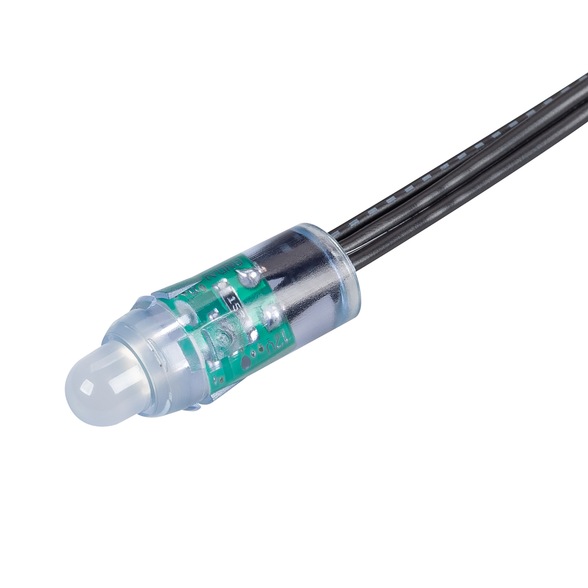 Модуль герметичный ARL-UVR-D12 12V Green (0.3W, IP67, 90 deg) 043431 - Герметичный светодиодный модуль IP67, цвет свечения ЗЕЛЕНЫЙ, напряжение 12 В, мощность 0.3 Вт, 1 светодиод DIP 8 мм, угол 90°. 50 шт на проводе, расстояние между модулями 100 мм. IP67.