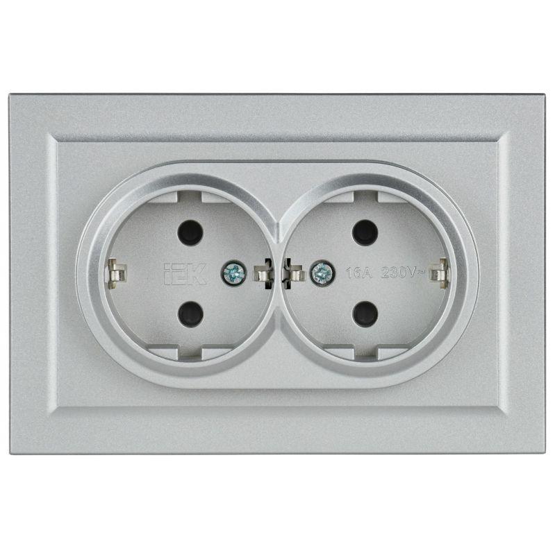 Розетка 2-м СП BRITE РСш12-3-БрА 16А в сборе с заземл. защ. шторки алюм. BR-R24-16-K47-F