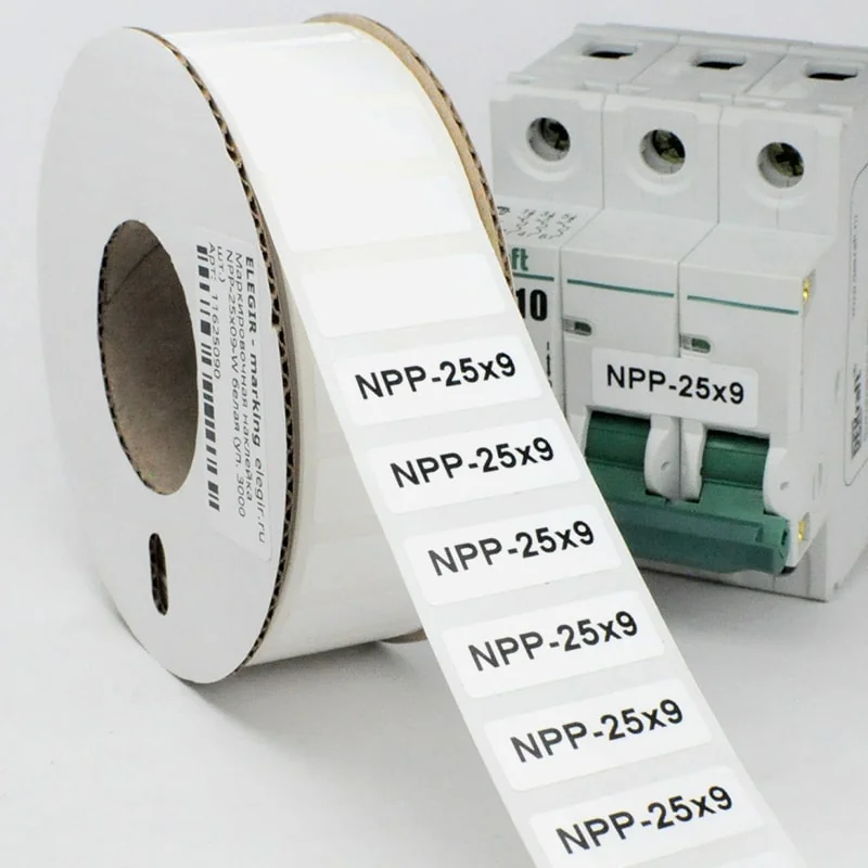 Маркировка прямоугольная NPP-25х09 W - Маркировочная наклейка, для позиционного обозначения электрооборудования в шкафу и маркировки провода, размер 25х9 мм, цвет белый, в упаковке 3000 наклеек