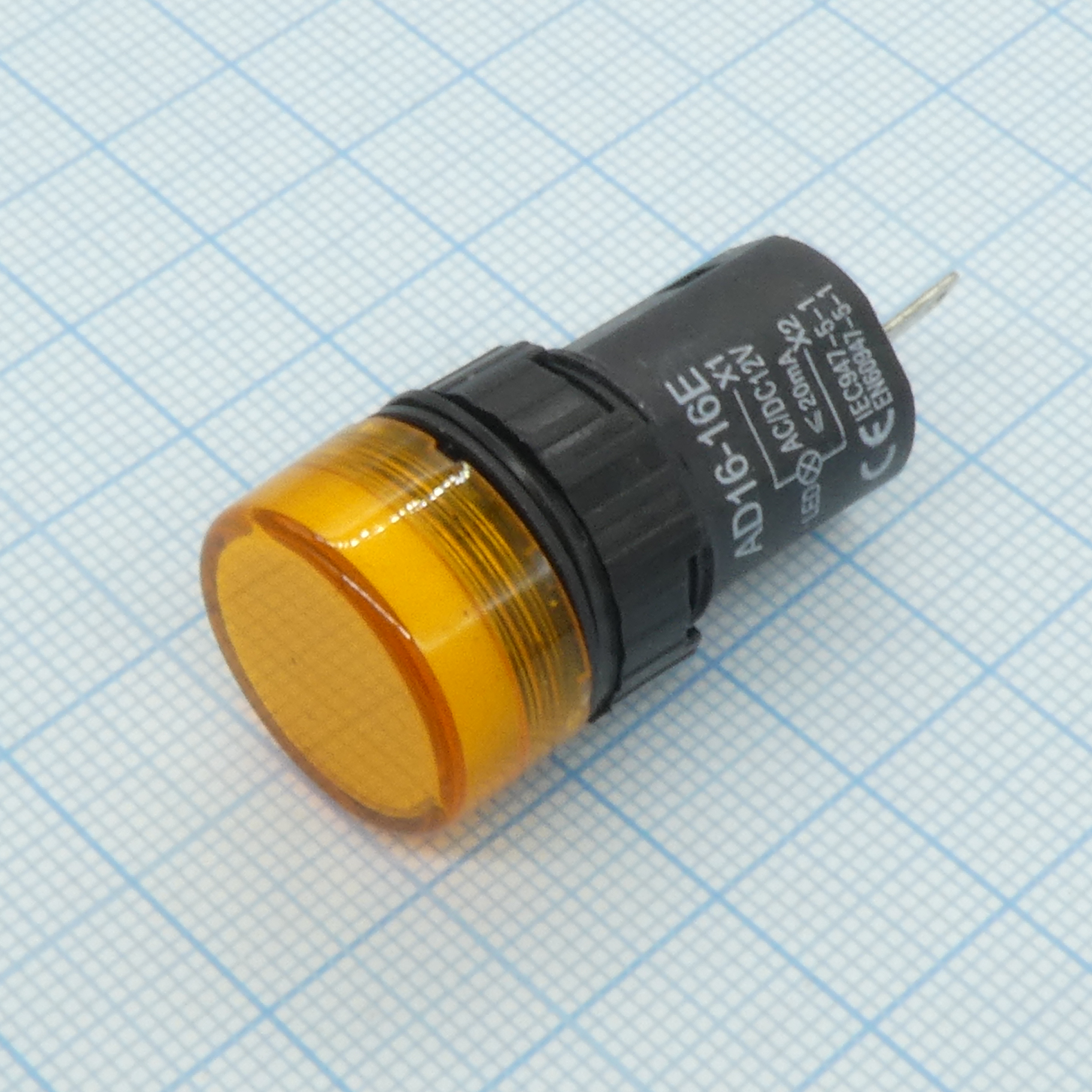 Лампа AD16-16Y 12v - Лампа индикаторная светодиодная 12В D16, жёлтая