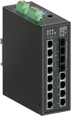 Коммутатор WIENET L2MS 12-4G-4PoE- - Коммутатор серии WieNet, управляемый, 8 портов RJ45 скорость передачи 10/100 MBit/s, 4 портов RJ45 скорость передачи 10/100/1000 MBit/s (*), 2 SFP порта (*), 4 порта PoE, номинальное напряжение: 9-48 VDC, монтаж: на DI