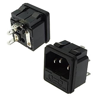 AC-003 - Разъем питания серии AC, вилка 3-х полюсная с держателем предохранителя, на защелках, 10А 250В, для 5х20мм