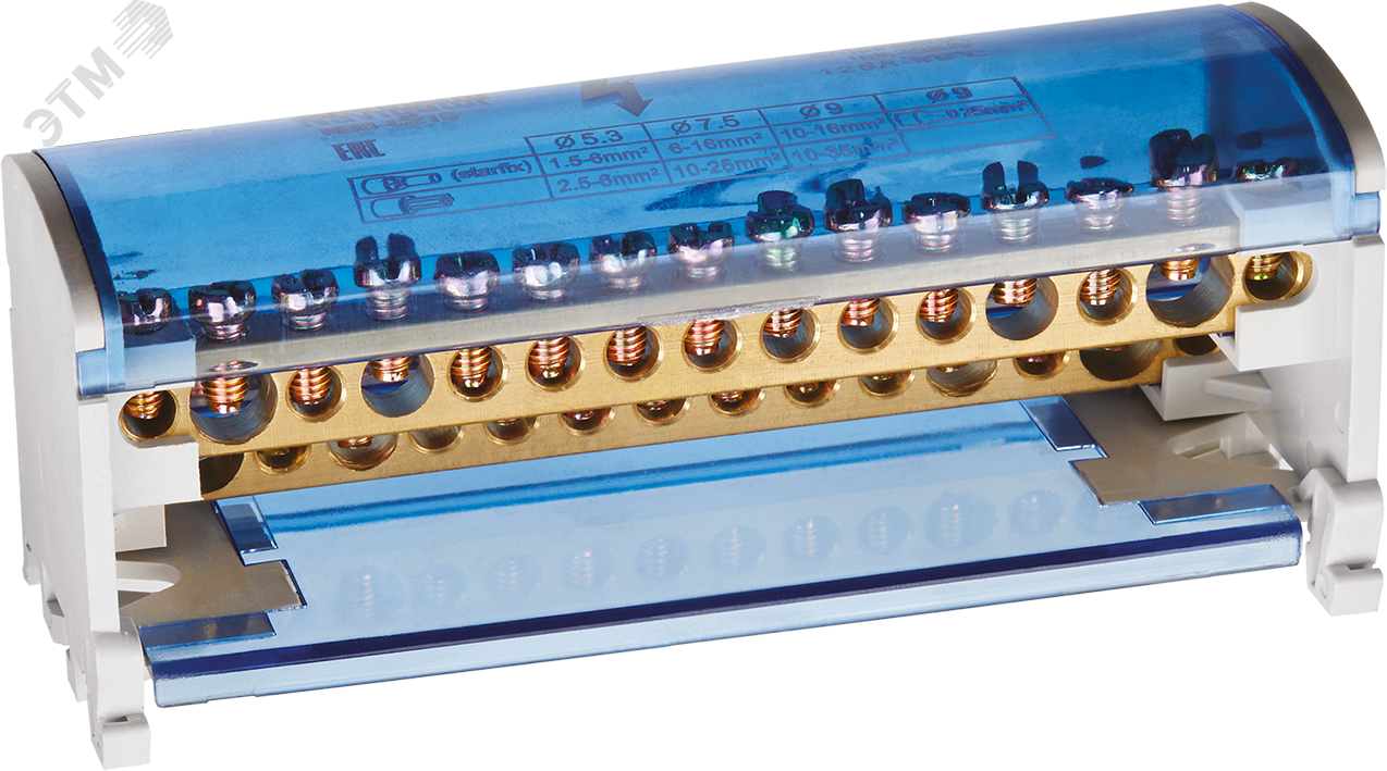 Шина нулевая на DIN-рейку в корпусе 2х15групп 17681