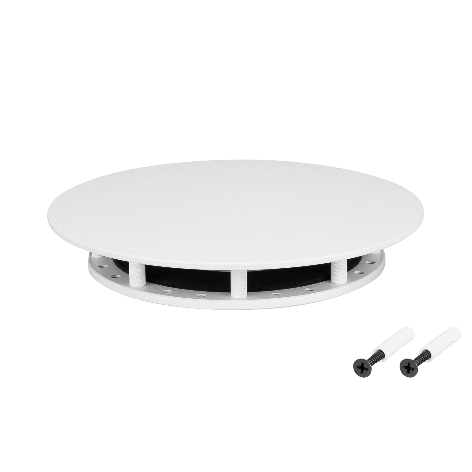 Крепление MOONLIGHT-BASE-ROUND-D18-M White 046037 - Крепление герметичной ленты MOONLIGHT D18. Материал сталь, цвет белый. Размер крышки M (150х150 мм). Подходит для плоских поверхностей. Габариты держателя в сборке 150x150x26.5 мм. Диаметр основания 120 
