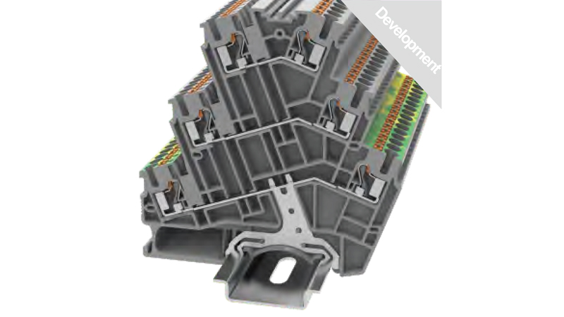 Этажная клемма DSS2.5-3L-L/L/PE-01P-11 - Этажная клемма, маркировка этажей: L/L/PE, тип фиксации провода: Push-in, номинальное сечение: 2.5 мм кв., 20A, 500V, ширина: 5,2 мм, цвет: серый, втычная перемычка, тип монтажа: DIN35