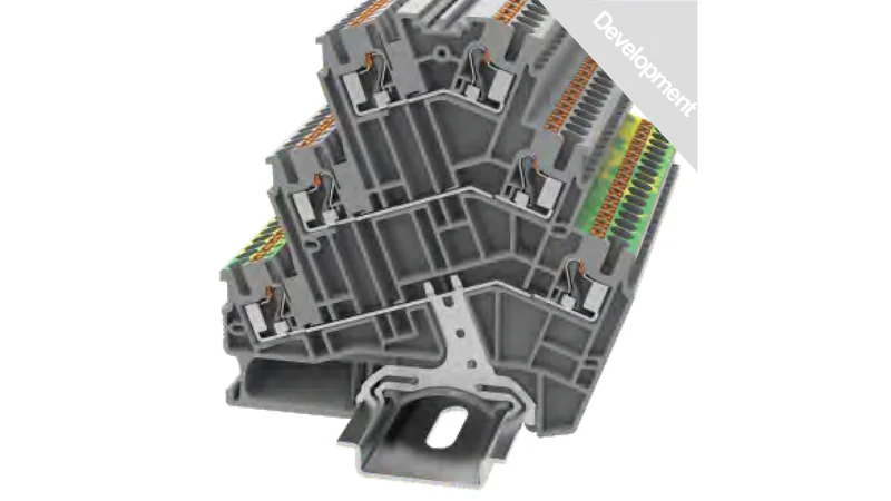 Этажная клемма DSS2.5-3L-L/L/PE-01P-11 - Этажная клемма, маркировка этажей: L/L/PE, тип фиксации провода: Push-in, номинальное сечение: 2.5 мм кв., 20A, 500V, ширина: 5,2 мм, цвет: серый, втычная перемычка, тип монтажа: DIN35