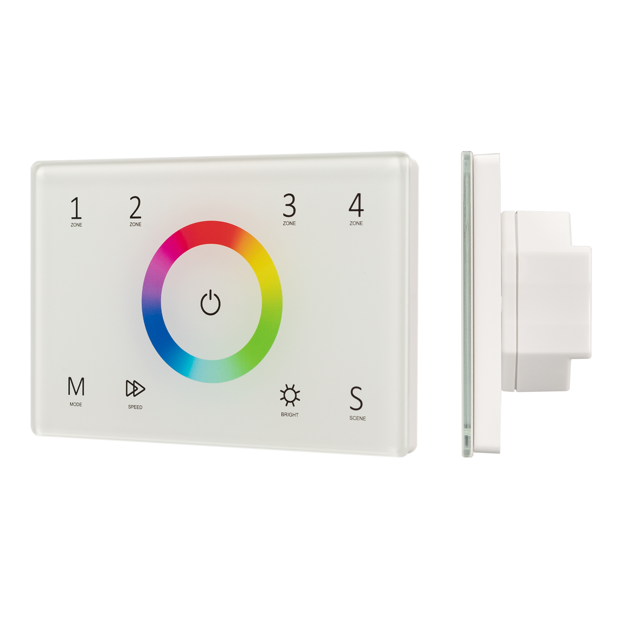 Панель Sens SMART-P83-RGB White (230V, 4 зоны, 2.4G) 028402 - Встраиваемая сенсорная панель 2.4 ГГц, цвет белый. Итальянский стандарт. Материал - стекло. Для управления RGB источниками света (ШИМ), 4 зоны управления. Функция управления DMX512 устройствами