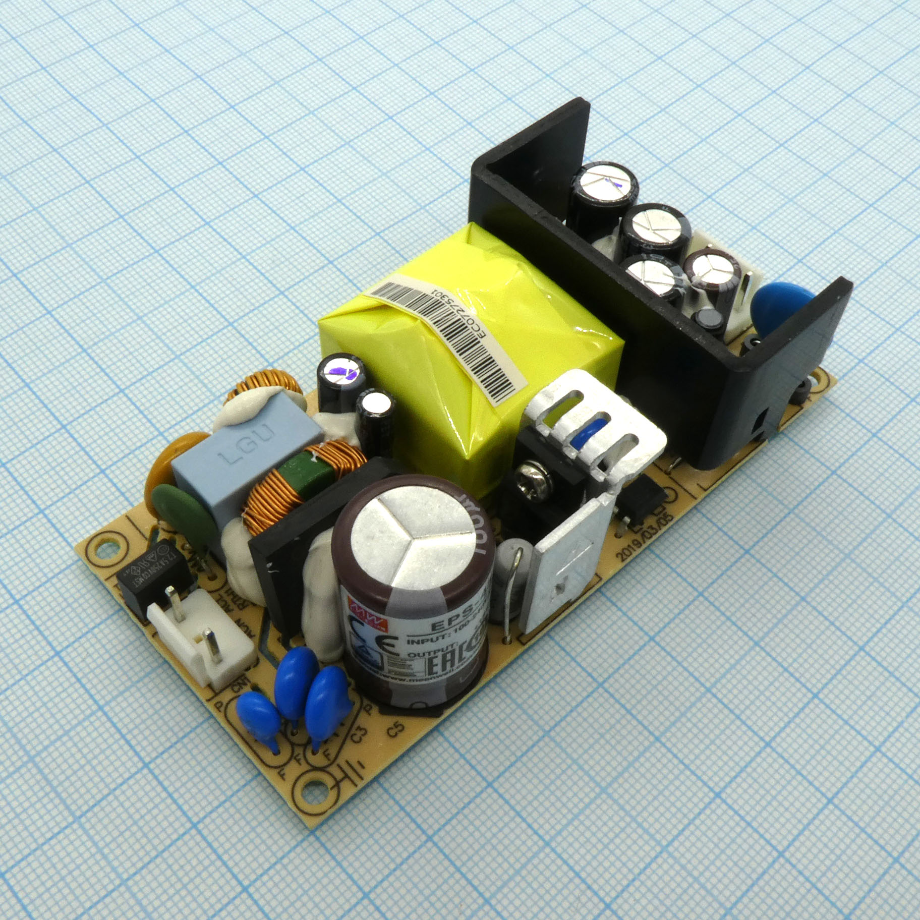 EPS-45-12 - AC-DC, 45Вт, вход 85…264V AC, 47…63Гц /120…370В DC, выход 12В/3.75A, рег. вых 10.8…13.5В, изоляция 3000В AC, открытая плата 101.6х50.8х29мм, -30…+70°С