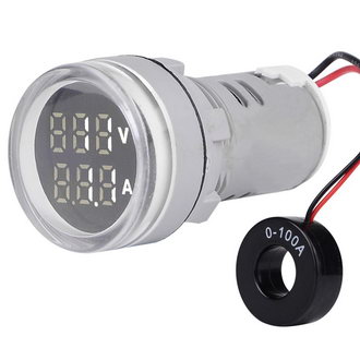DMS-231 - Цифровой LED вольт-амперметр AC 50-500В/0-100А, AD16-22VAM, белый, установка на панель в отв d=22мм