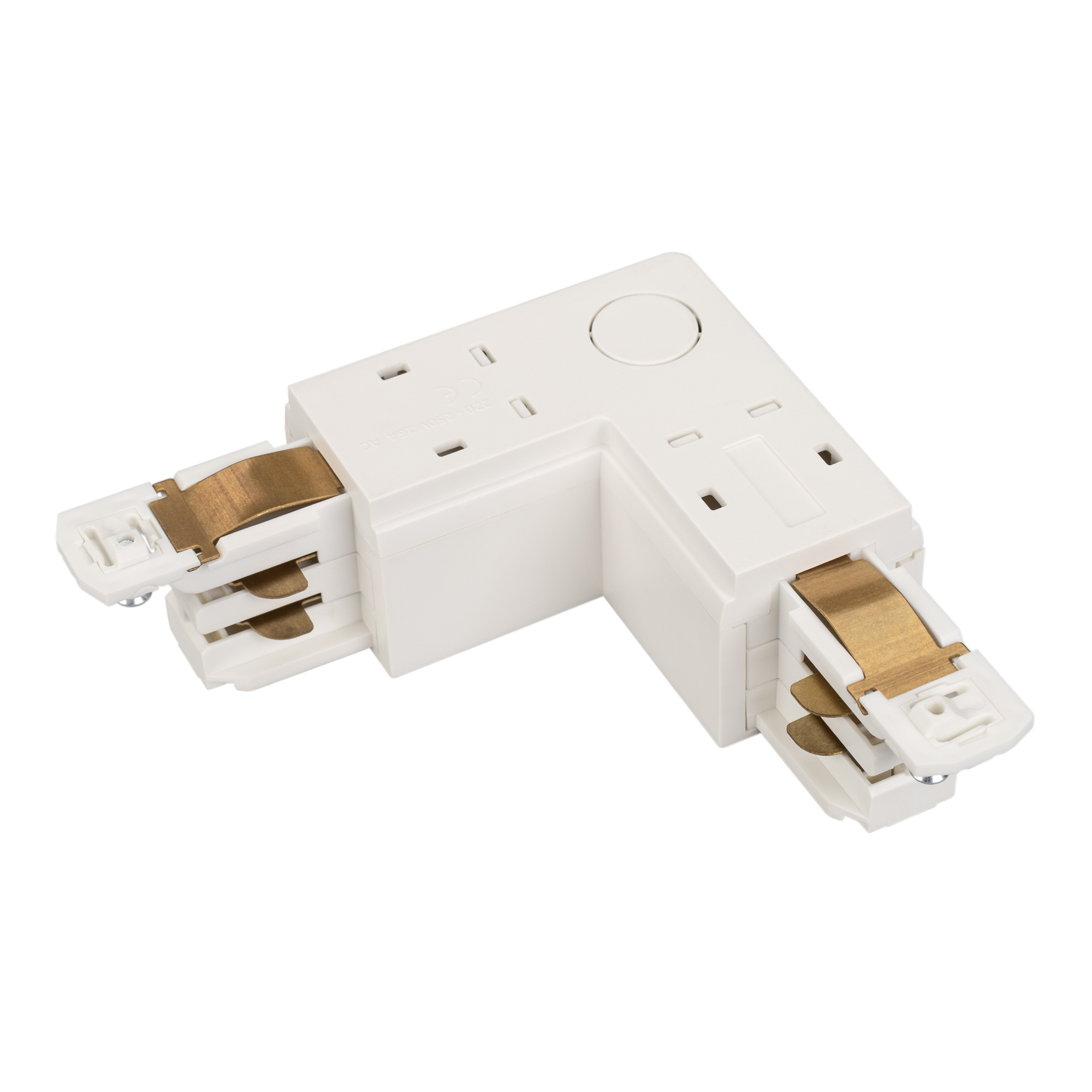 Коннектор угловой LGD-4TR-CON-L-INT-WH (D) 029300 - Угловой коннектор 90 градусов, питание по внутренней стороне. Цвет белый RAL9010. Габаритные размеры 102х102х32.5мм. Совместим только с шинопроводом серии D3P.