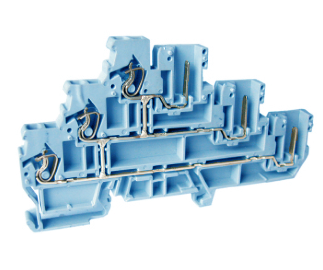 Этажная клемма UJ5-2.5WV/3X3(BU) - Трех этажная клемма, тип фиксации провода: пружинный, номинальное сечение: 2,5 мм кв., 24A, 500V, ширина: 5 мм, цвет: синий, тип монтажа: DIN 35