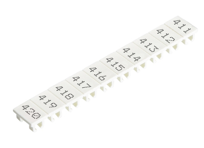 Шильдик 9705A/5/10 B  411-420 - Маркировка для клемм сечением 2,5 мм.кв., шириной 5 мм, 10 шильдиков, белая, нанесенные знаки: 411 – 420
