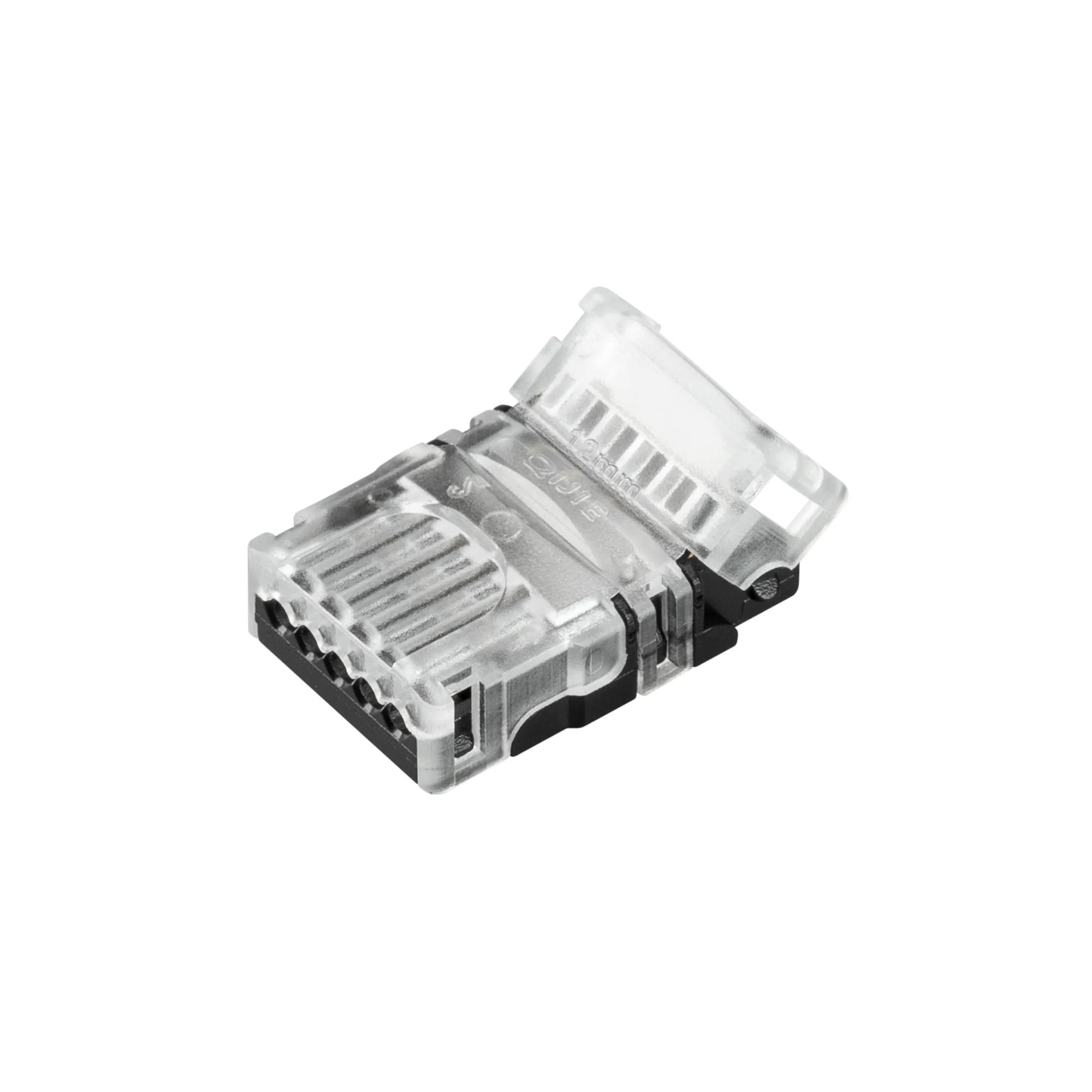 Коннектор HIP-RGBW-12-5pin-STW 032012 - Одиночный коннектор (без провода) для подключения питания к открытым лентам RGBW шириной 12 мм. Очистка провода питания (0,5-1,0 мм2) от изоляции не требуется. Материал - прозрачный пластик. Максимальный допустимый 