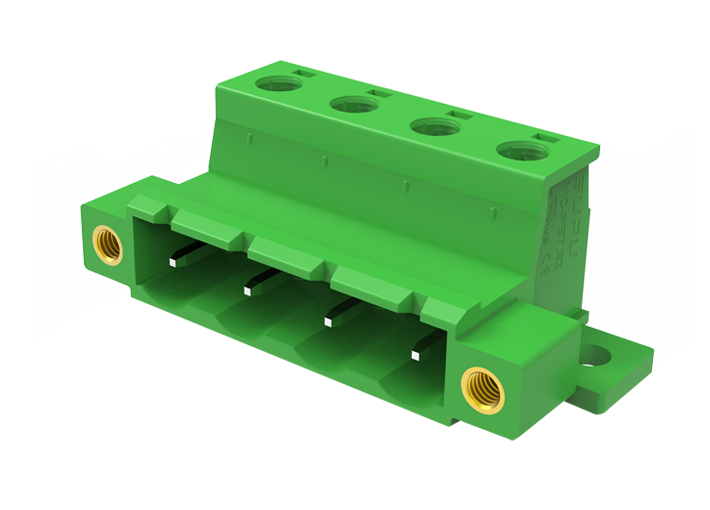 Вилочный разъем на кабель MC-PB7.62H10C-FB-0001 - Вилочный разъем, прямой, на кабель, шаг: 7.62 мм, 10 полюсов, фиксация провода винтовая, исполнение: с монтажными фланцами и дополнительным креплением на плате, 630V, 12A, цвет: зеленый