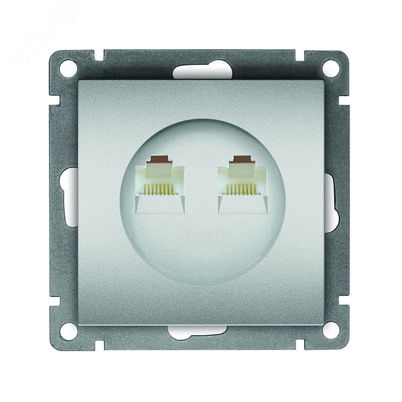 Розетка компьютерная двухместная UNIVersal серия Афина с/у, 1А, RJ45, серебро (еврослот), механизм A1086-S