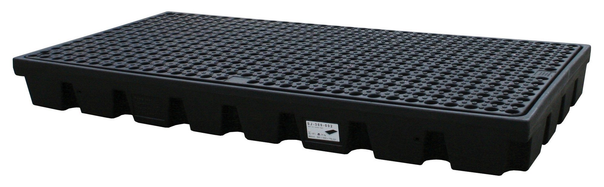 spc196261 - HSW-2-BB Низкопрофильный пластиковый поддон Workfloor с решеткой. Химически устойчивый, черный. Для 2 бочек. Грузоподъемность:  1350 кг., емкость: 112 л. Размер: 1600х800х150мм