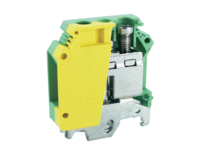 Заземляющая клемма UKHV-35JD - Заземляющая клемма, тип фиксации провода: винтовой, номинальное сечение: 35 мм кв., ширина: 15 мм, цвет: желто-зеленый, тип монтажа: DIN 35