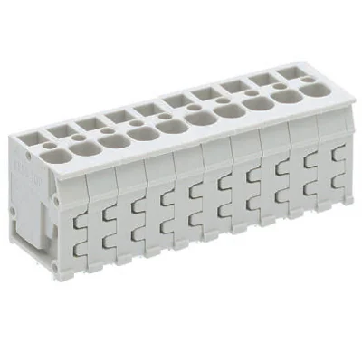 Клемма Wiecon 8258 / 10 TOP V OB - Клемма на печатную плату, подвод кабеля сверху, 10 полюсов, шаг: 5,08 мм, пружинная фиксация провода, без маркировки, 300V, 16А, цвет: серый, серия 8258 TOP V/H
