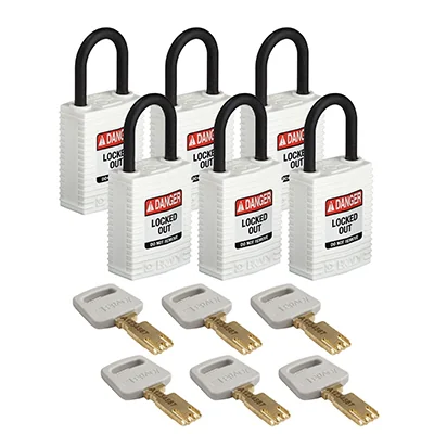 gws150215 - Замки SafeKey нейлоновые компактные, нейлоновая дужка, высота дужки – 25 мм, диаметр дужки – 4.3 мм, нейлоновый корпус, размеры корпуса – 43х32х19 мм, цвет – белый, 6 шт/упак