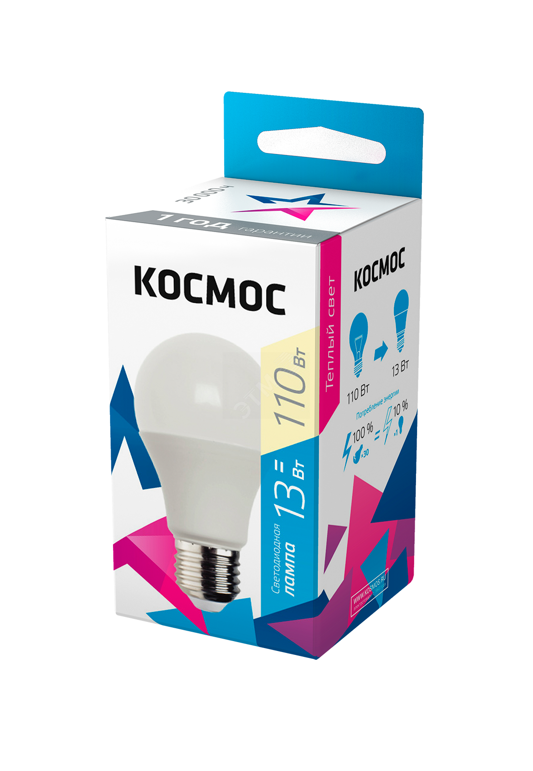 Лампа светодиодная A60 13Вт 3000К E27 220В КОСМОС LkecLED13wA60E2730